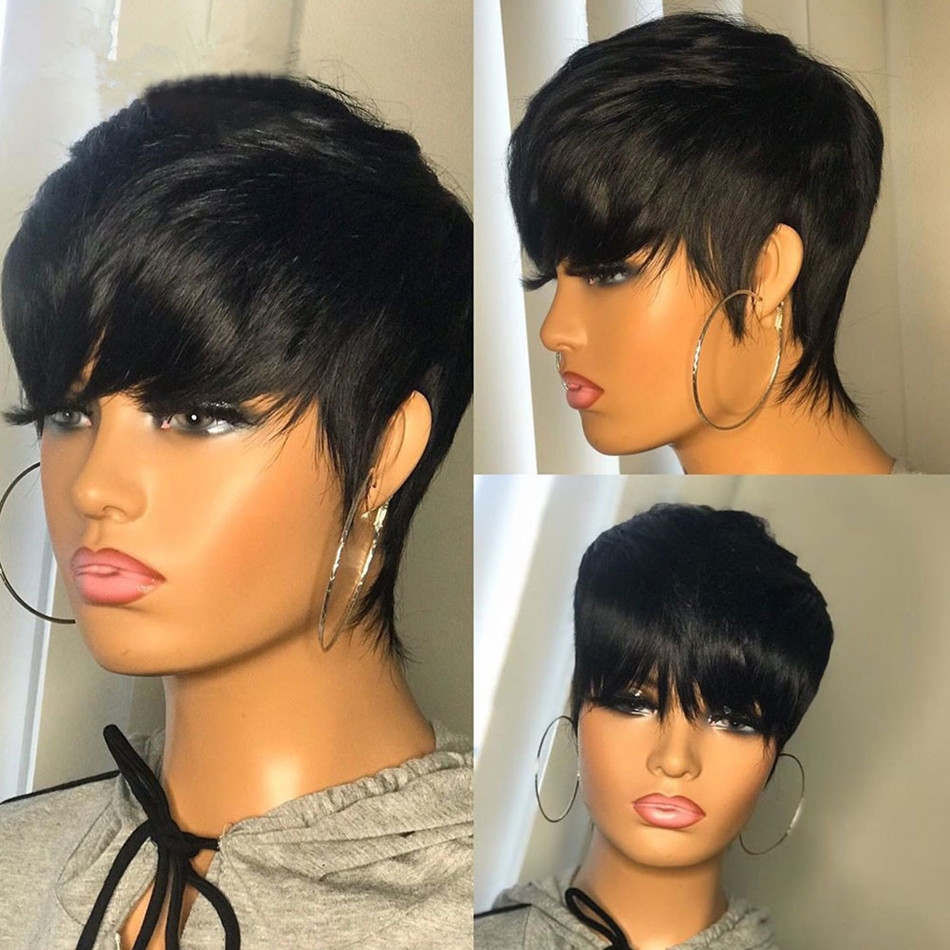 Short Pixie Cut Wig Human Hair Cheap - Kısa, İnsan Saçından Yapılmış Peruk, Pixie