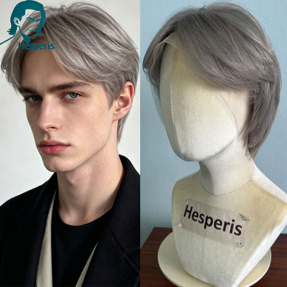 Pre Parted 13X4 Lace Front Bob Wig - Hesperis Brezilya Remy Gri Renkli Erkekler