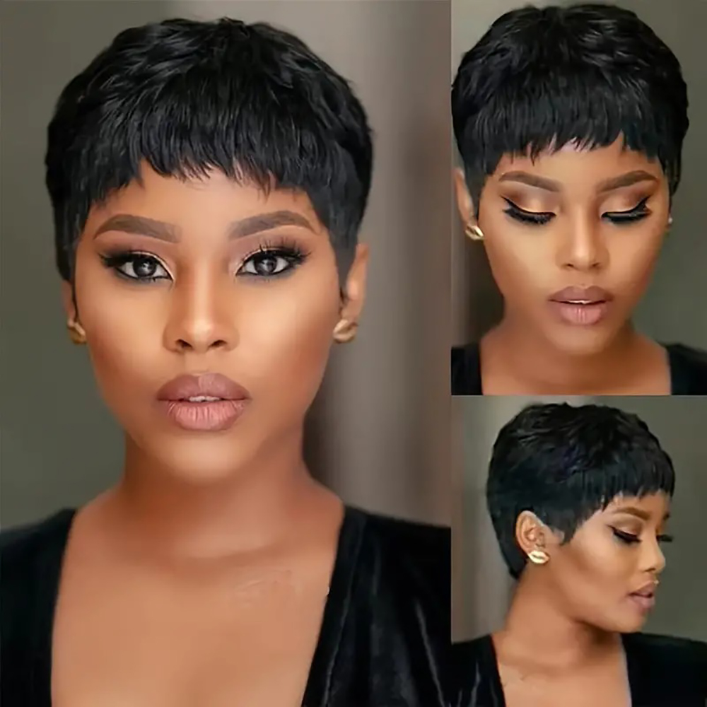 Short Pixie Cut Wig Human Hair Cheap - Kısa Düz İnsan Saç Peruk Doğal